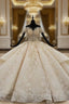 Champagne Ball Gown Tulle Sequins Appliques Off the Shoulder Luxury Wedding Dresses