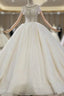 Champagne Ball Gown Tulle Sequins Beading Short Sleeve Wedding Dresses