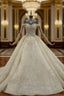 Champagne Ball Gown Tulle Sequins off the Shoulder Beading Wedding Dresses