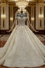 Champagne Ball Gown Tulle Sequins off the Shoulder Beading Wedding Dresses