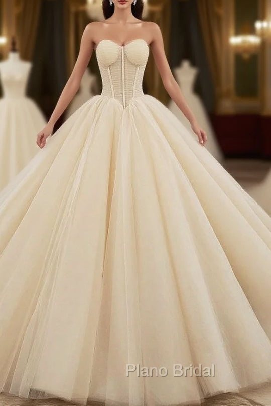 Champagne Ball Gown Tulle Sweetheart Pleats Wedding Dresses Main image
