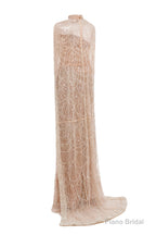 Grey Beading Prom Dresses Sweep Train High Neck Zipper Sleeveless Evening Dresses