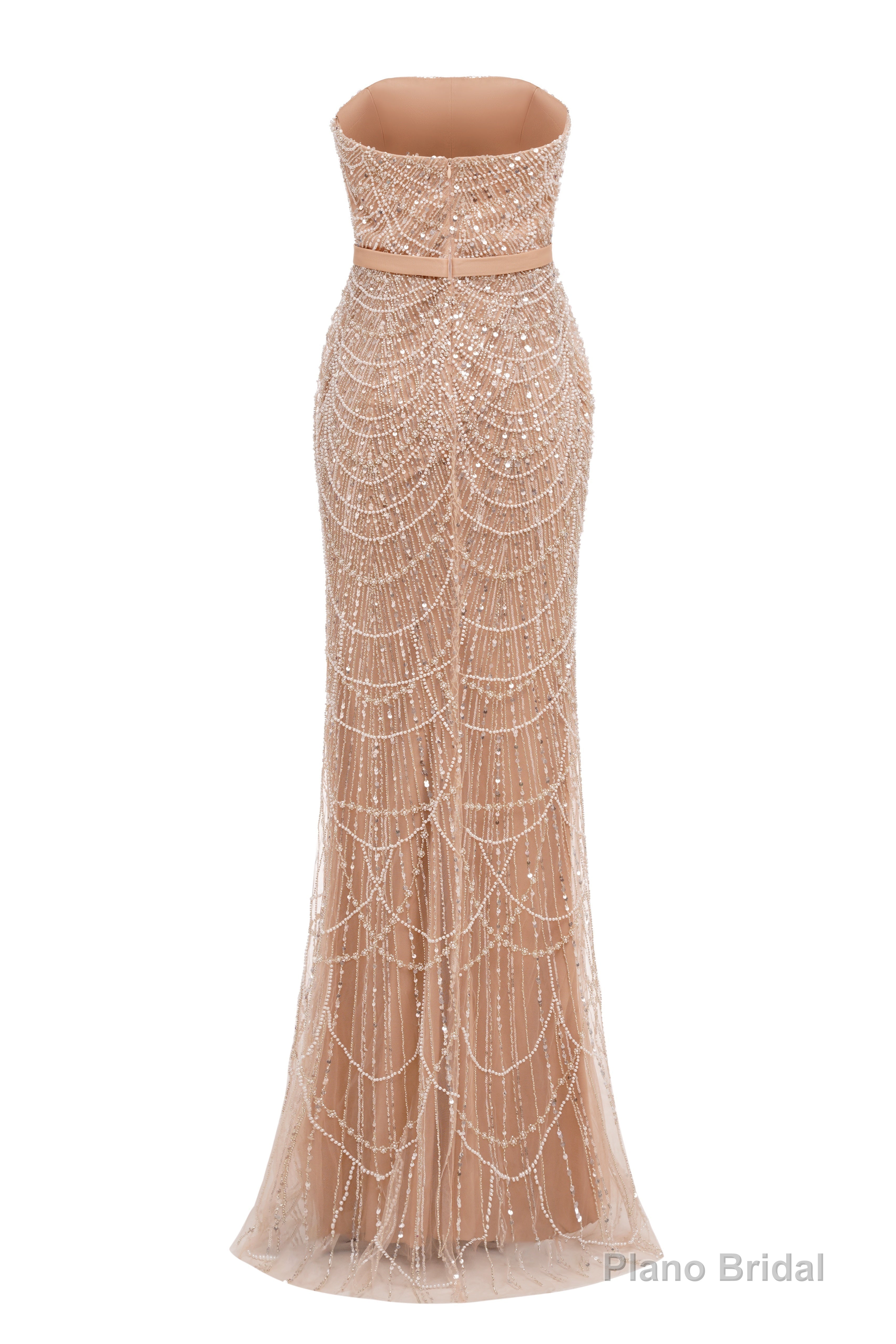 Champagne Beading Prom Dresses Sweep Train High Neck Zipper Sleeveless Evening Dresses