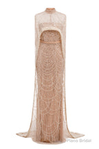 Grey Beading Prom Dresses Sweep Train High Neck Zipper Sleeveless Evening Dresses