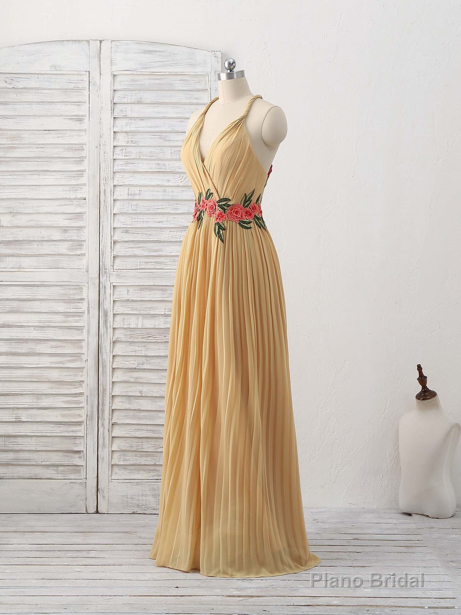 Champagne Chiffon Long Prom Dress, Chiffon Evening Dress Main image