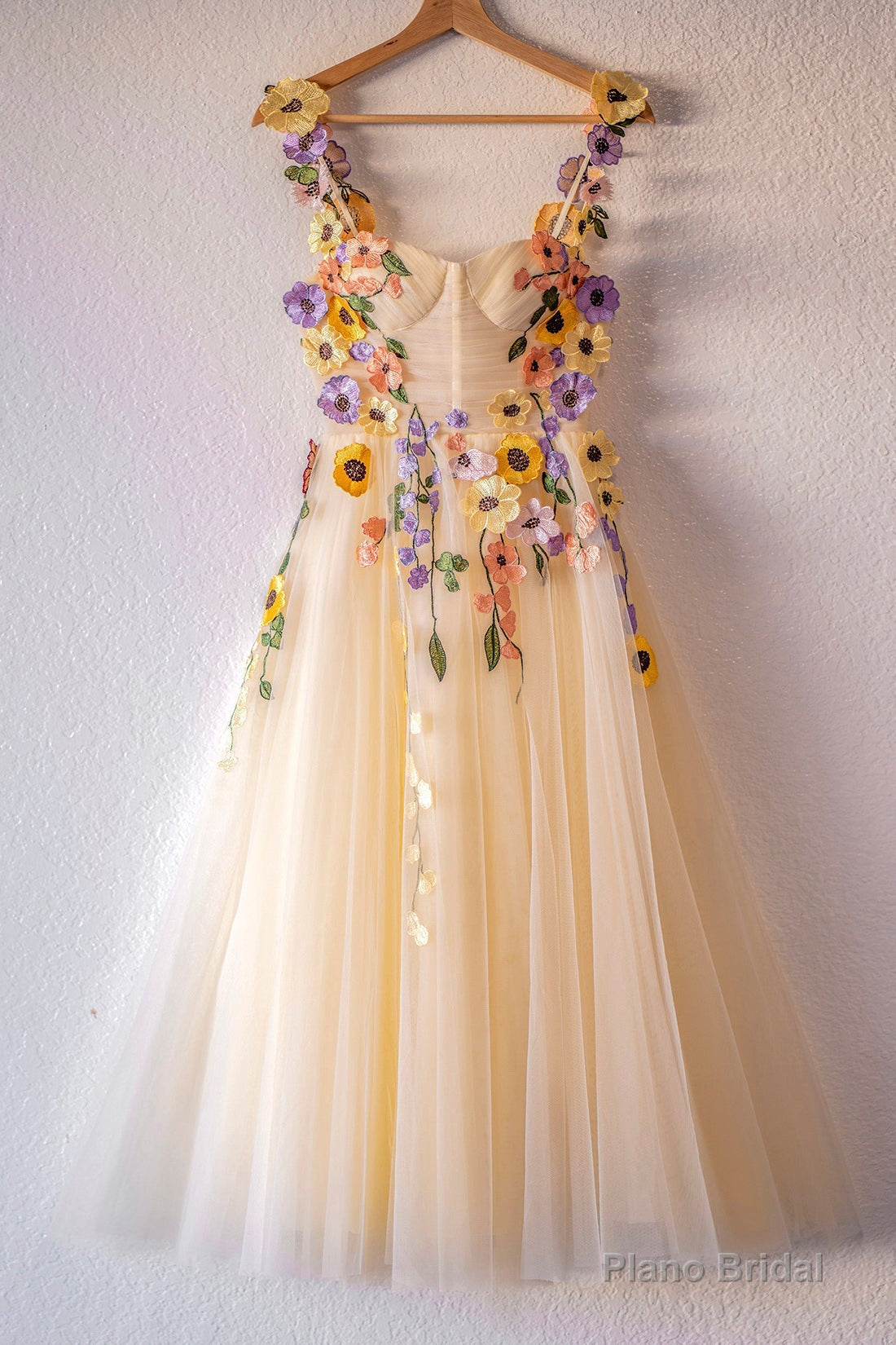 Champagne Corset Floral Tulle Short Prom Dress, Cute Champagne Homecoming Dress Secondary image
