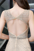 Deep V neck Backless Full of Bead Sequined Mermaid Long Prom Dresses