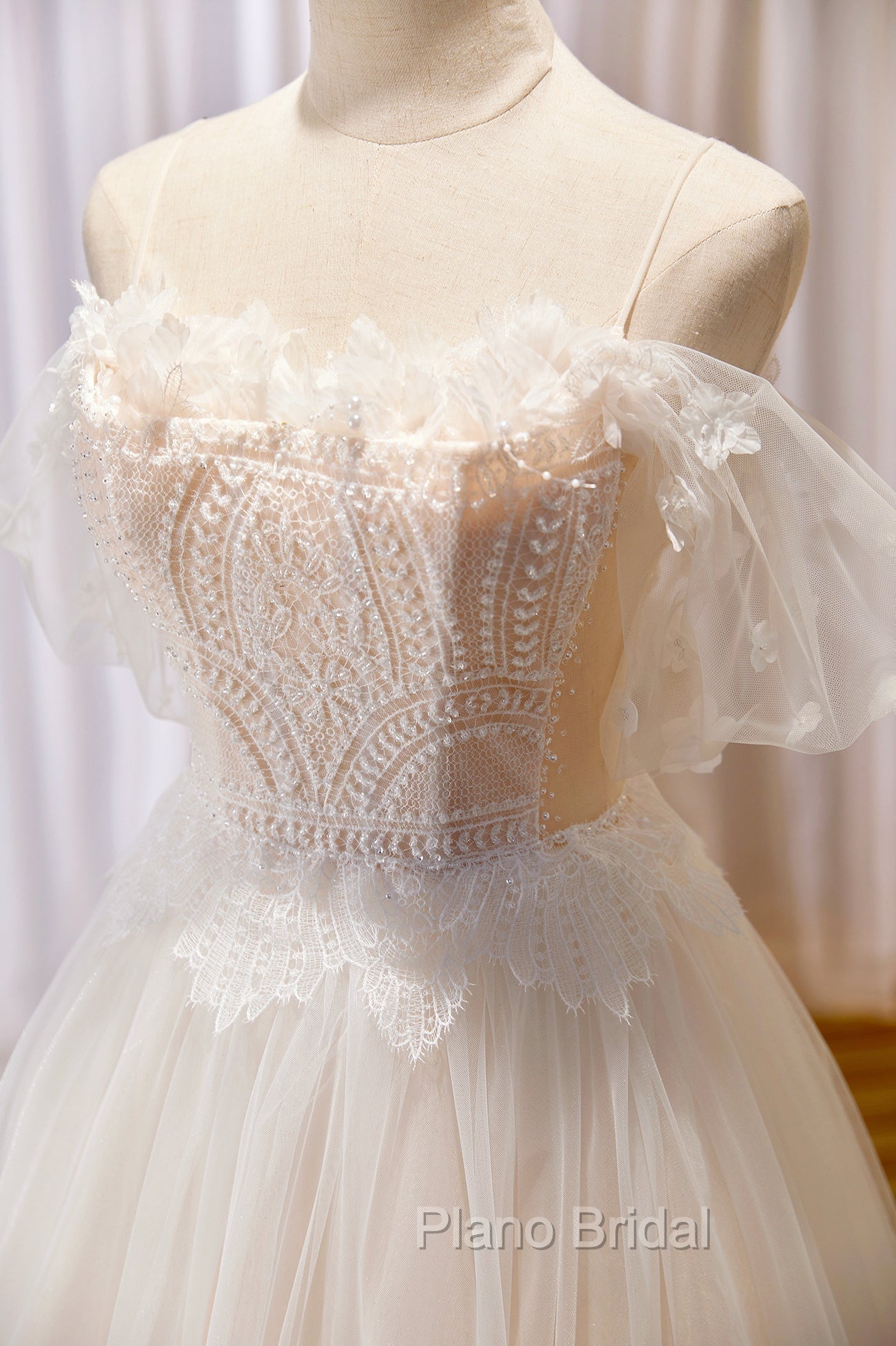 Champagne Floor Length Lace Long Formal Prom Dresses, Off the Shoulder Evening Dresses Secondary image