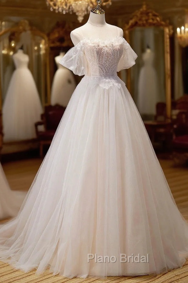 Champagne Floor Length Lace Long Formal Prom Dresses, Off the Shoulder Evening Dresses