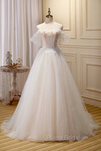 Champagne Floor Length Lace Long Formal Prom Dresses, Off the Shoulder Evening Dresses