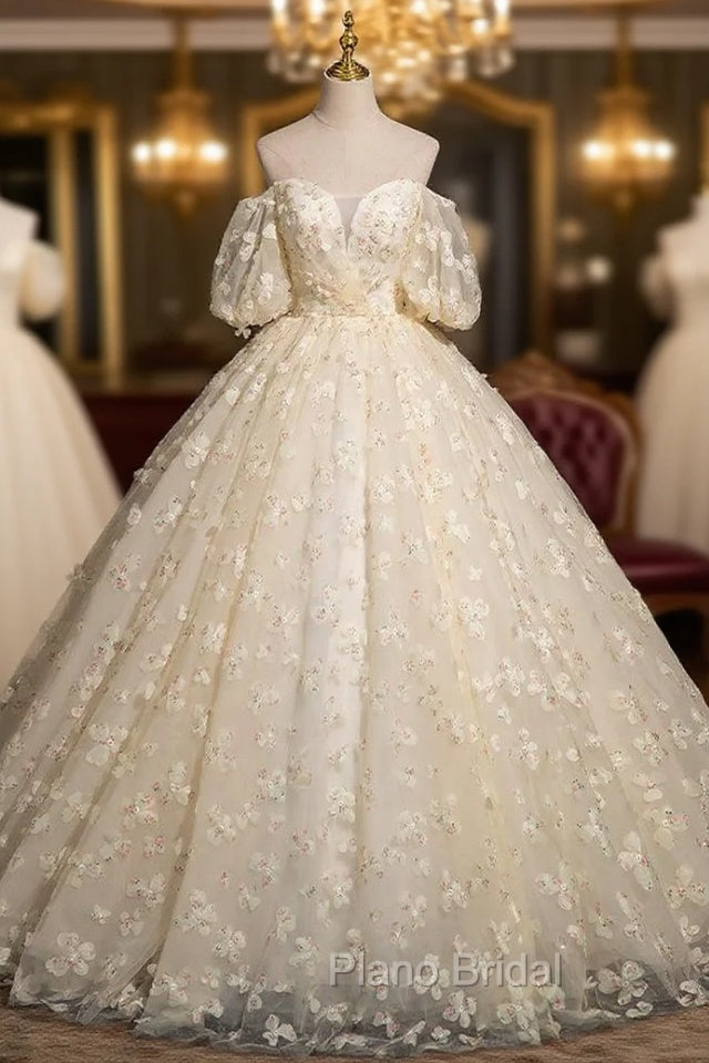 Champagne Flower Short Sleeve Quinceanera Dresses