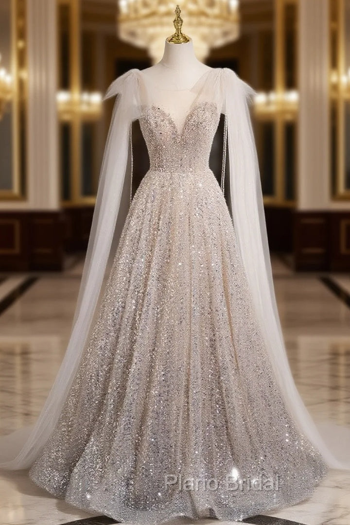 Champagne Gold Scoop Neck Backless Formal Prom Dresses Main image