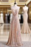 Champagne Gold Seuqins Spaghetti Straps Formal Prom Dresses