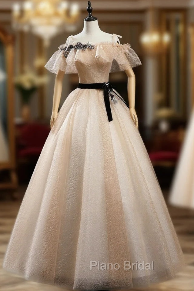 Champagne Gold Tulle Appliques Quinceanera Dresses Main image