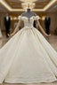 Champagne Gown Tulle Sequins Off the Shoulder Wedding Dresses With Beading