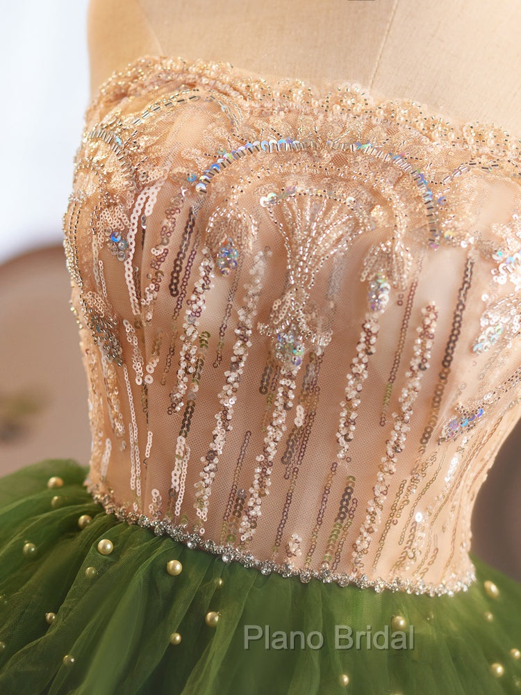 Champagne/Green Tulle Lace Short Formal Prom Dresses, Cute Homecoming Dresses