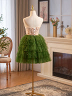 Champagne/Green Tulle Lace Short Formal Prom Dresses, Cute Homecoming Dresses