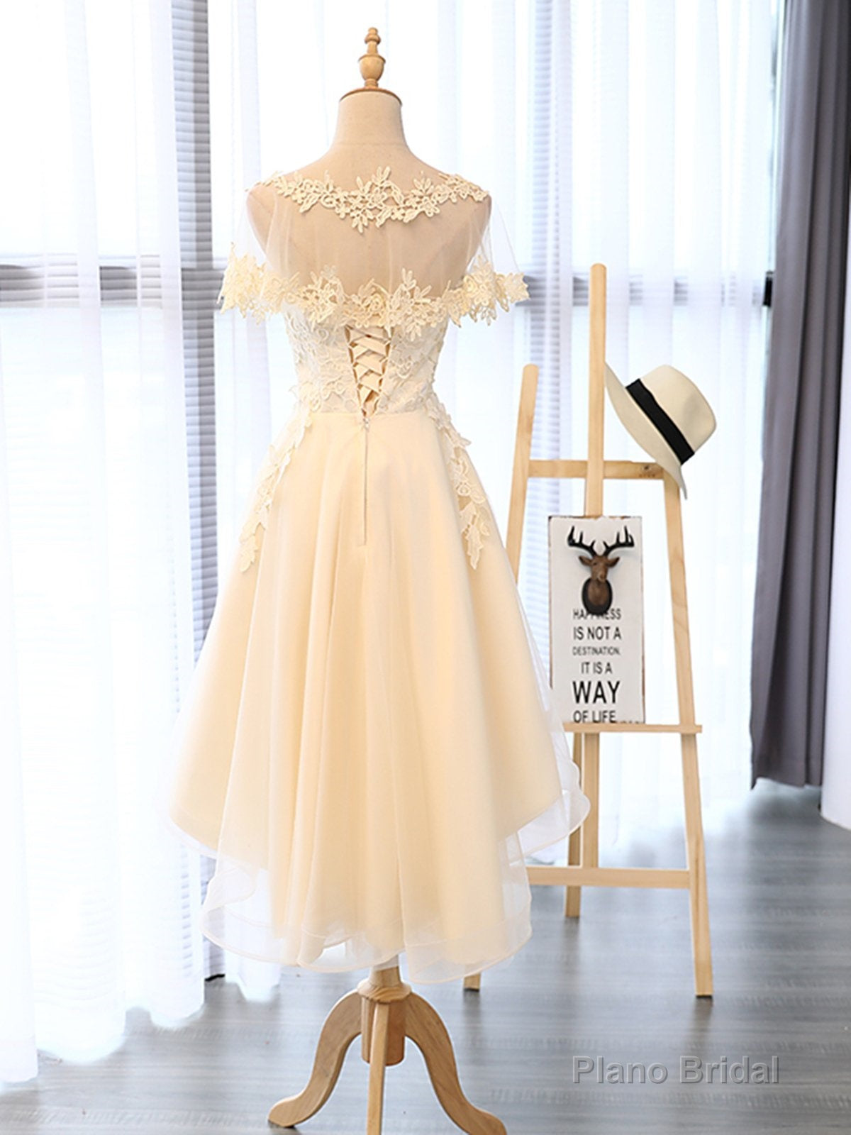 Champagne High Low Lace Prom Dresses, Champagne High Low Lace Formal Homecoming Dresses Secondary image