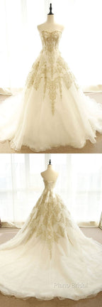 Champagne Lace Long Wedding Dresses, Champagne Bridal Dresses, Champagne Lace Wedding Formal Prom Gown