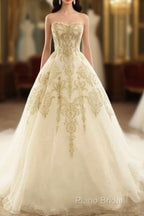 Champagne Lace Long Wedding Dresses, Champagne Bridal Dresses, Champagne Lace Wedding Formal Prom Gown