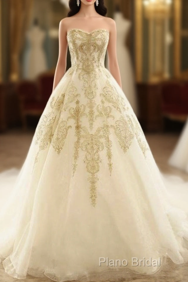 Champagne Lace Long Wedding Dresses, Champagne Bridal Dresses, Champagne Lace Wedding Formal Prom Gown