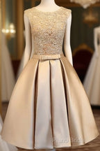 Champagne Lace Short Formal Prom Dresses, Cute Homecoming Dresses