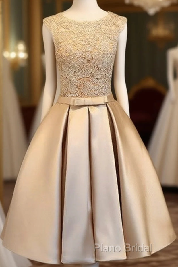 Champagne Lace Short Formal Prom Dresses, Cute Homecoming Dresses Main image