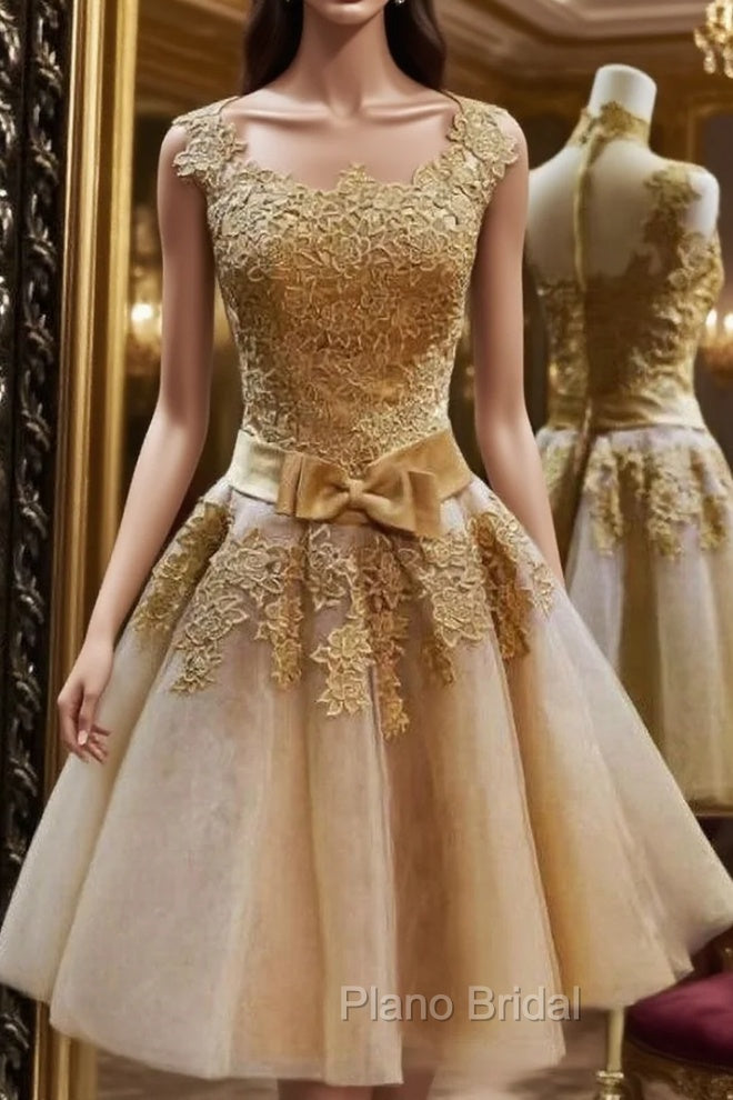 Champagne Lace Tulle High Neck Homecoming Dresses