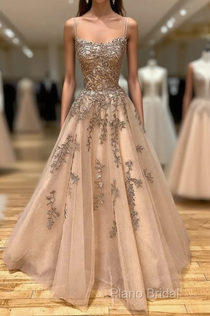 Champagne Lace Tulle Long Formal Prom Dresses Formal Dresses Ball Gown Main image