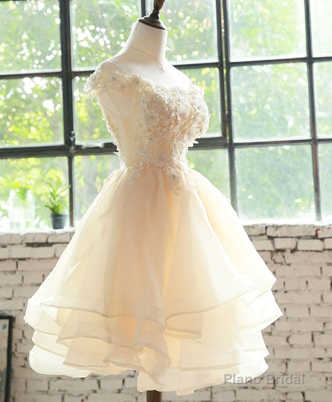 Champagne Lace Tulle Short Prom Dress, Homecoming Dress Main image