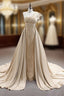 Champagne Mermaid Satin Sequins Beading Formal Prom Dresses