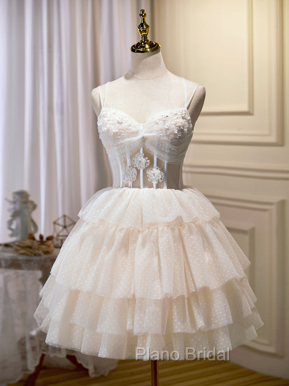 Champagne Mini/Short Formal Prom Dresses, Puffy Cute Homecoming Dresses With Lace Secondary image
