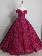 Champagne Off Shoulder Sequin Long Formal Prom Dresses, Champagne Formal Dresses