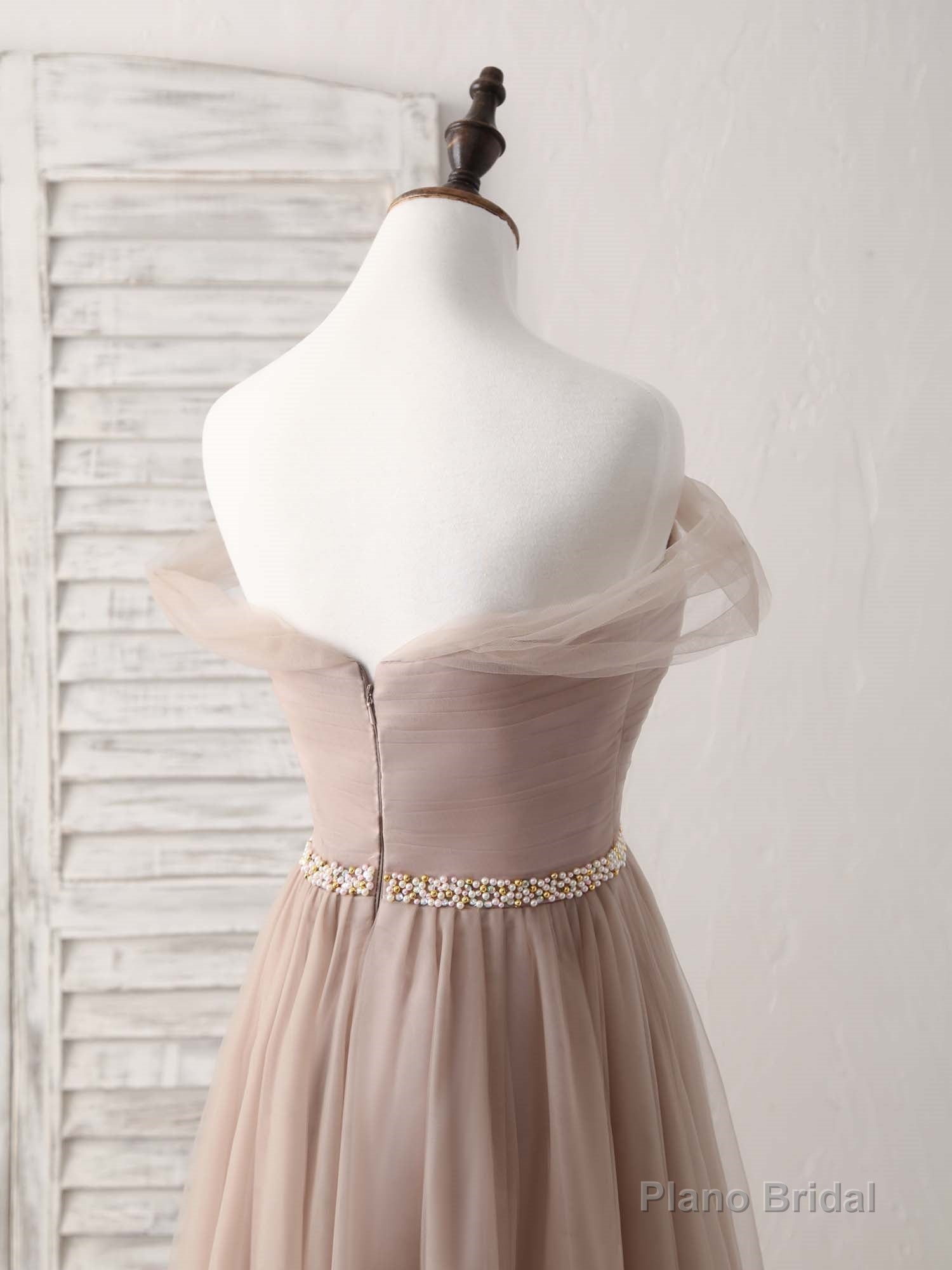 Champagne Off Shoulder Tulle Long Prom Dress, Champagne Evening Dress