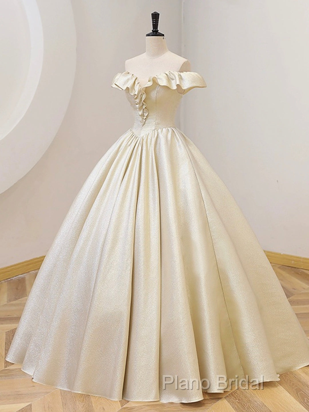 Champagne Off The Shoulder Floor Length Formal Prom Dresses, Elegant A-Line Formal Party Dresses Secondary image
