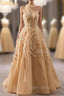 Champagne One Shouder Tulle Formal Prom Dresses