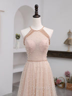 Champagne Pink Long Formal Prom Dresses, A Line Tulle Formal Dresses Graduation Dresses