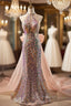 Champagne Pink Mermaid Sequins Beading Formal Prom Dresses