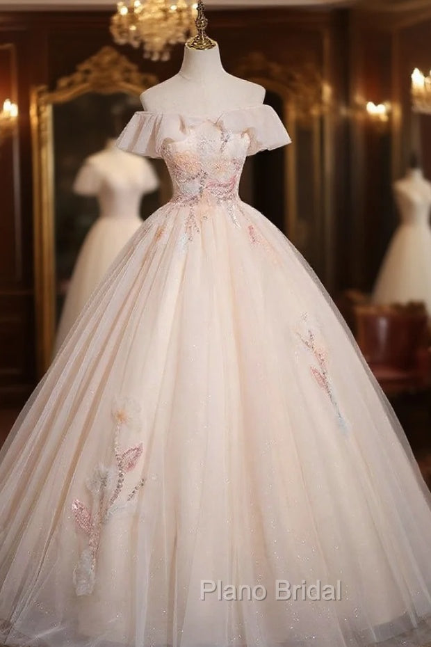 Champagne Pink Tulle Sequins Appliques Princess Quinceanera Dresses Main image