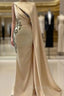 Champagne Robe De Soiree Sheath Floor Length Satin Beaded Long Formal Prom Dresses Formal Prom Gown Evening Dresses