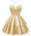 Champagne Satin Homecoming Dress Sweetheart Neck Tiered Short Graduation Dresses