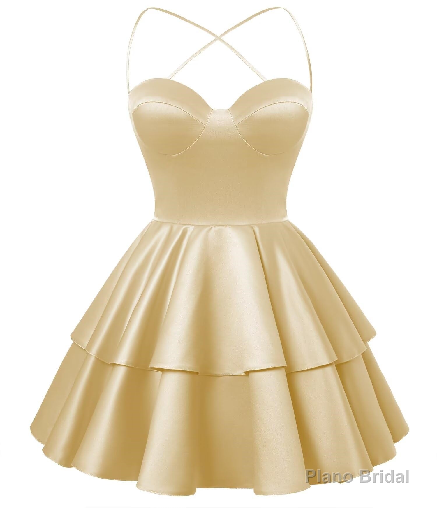 Champagne Satin Homecoming Dress Sweetheart Neck Tiered Short Graduation Dresses