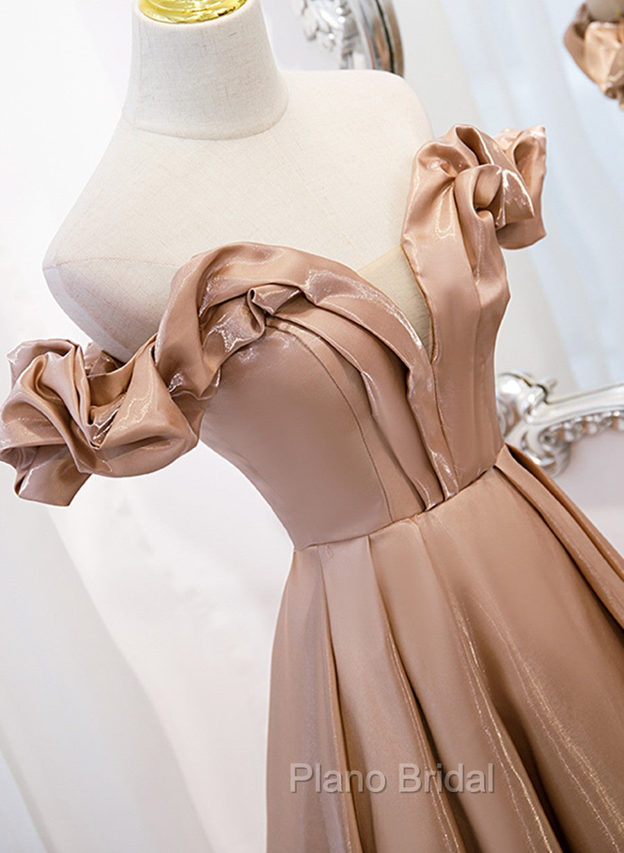 Champagne Satin Long Party Dresses Formal Prom Dresses, A-line Simple Formal Dresses Secondary image