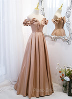 Champagne Satin Long Party Dresses Formal Prom Dresses, A-line Simple Formal Dresses