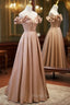 Champagne Satin Long Party Dresses Formal Prom Dresses, A-line Simple Formal Dresses