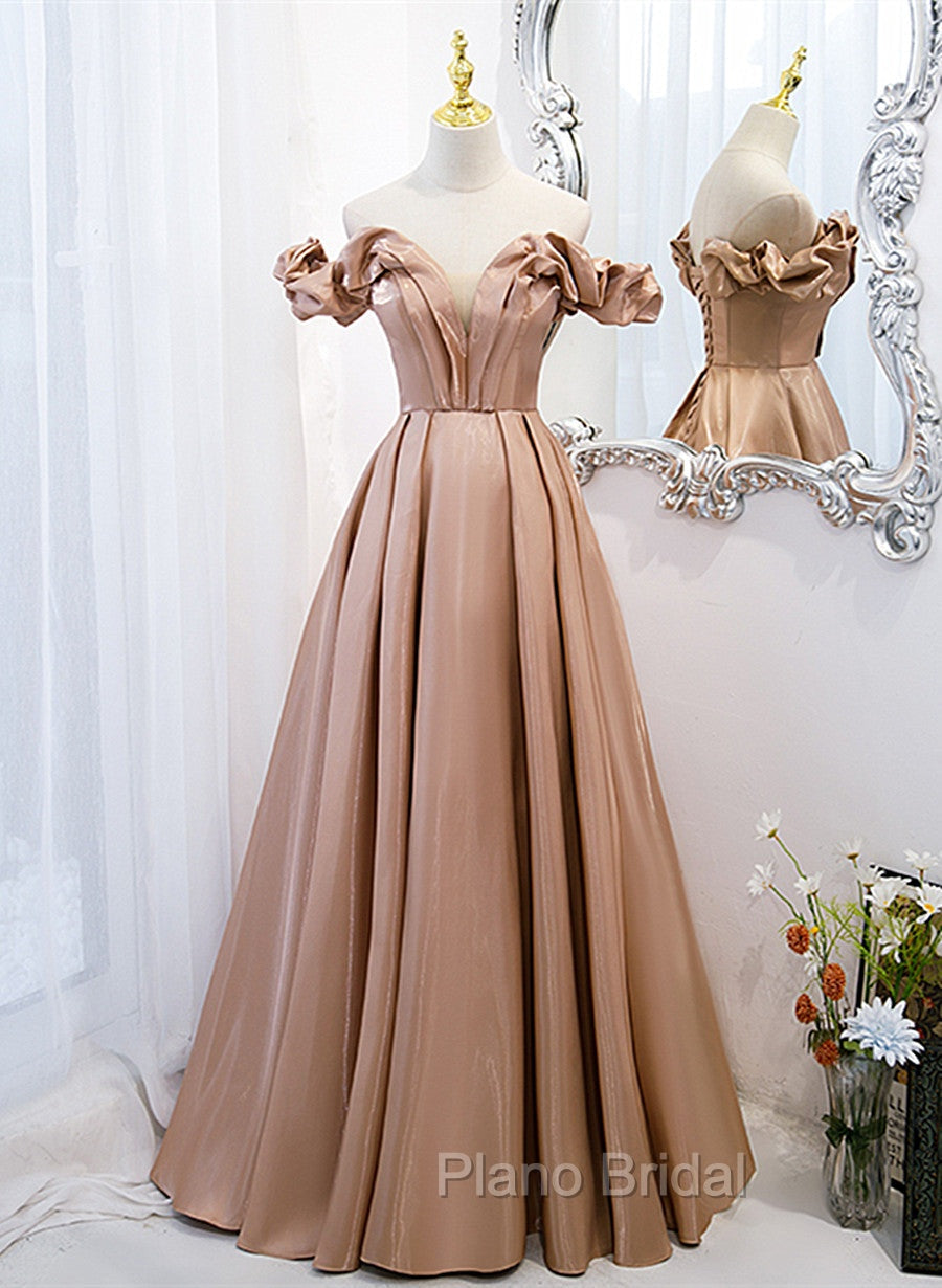 Champagne Satin Long Party Dresses Formal Prom Dresses, A-line Simple Formal Dresses Main image