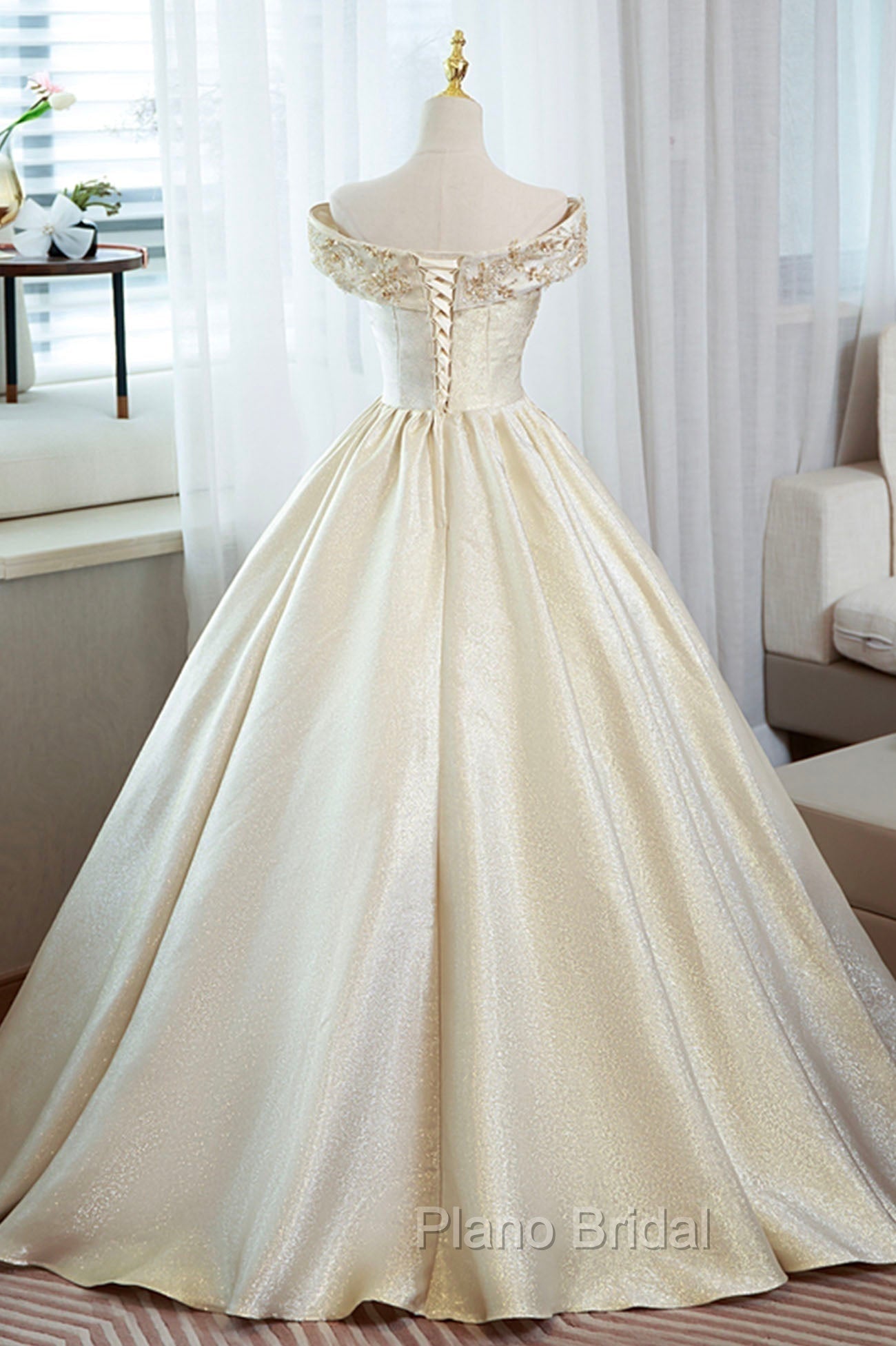 Champagne Satin Long Formal Prom Dresses with Beaded, V-Neck Evening Party Dresses
