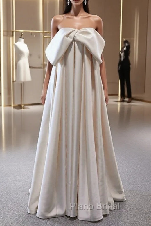 Champagne Satin Strapless Pleats Formal Prom Dresses