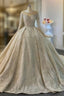 Champagne Sequins Beading Wedding Dresses With Long Train