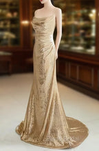 Champagne Sequins Long Formal Prom Dresses, Sequins Champagne Formal Dresses